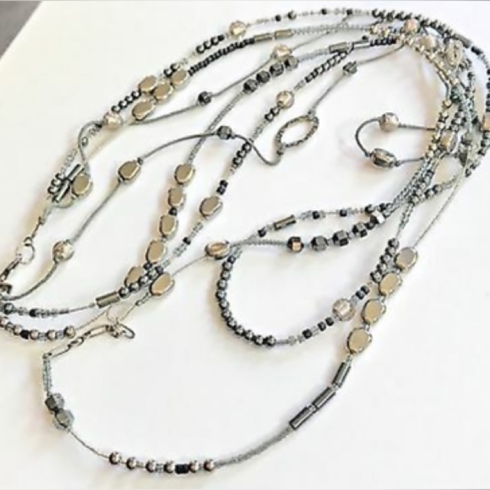 Silpada Sterling 3 Strand Hematite, Glass & Seed Bead "Dewdrops" Necklace N2097